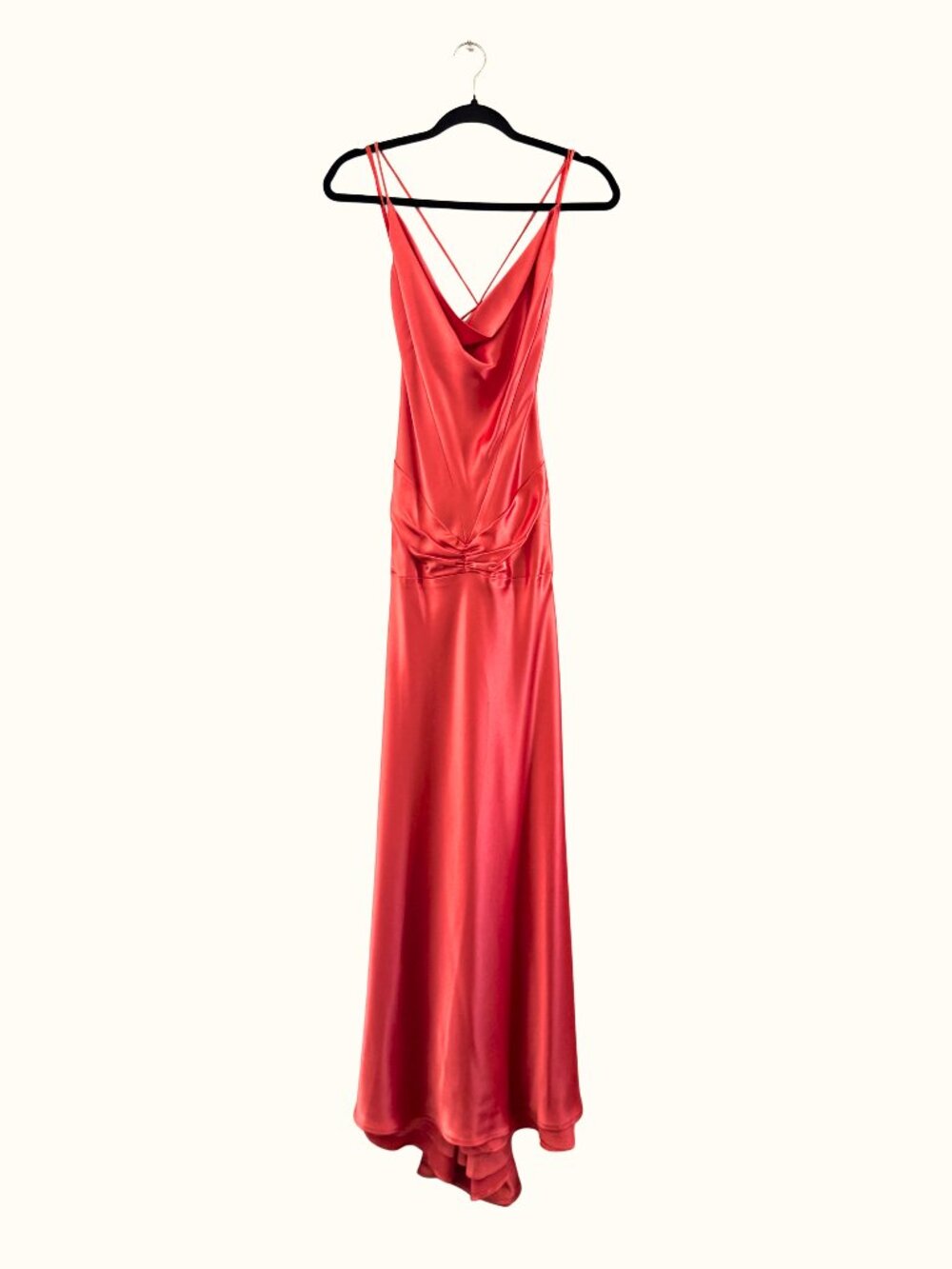 Cache Coral Satin Evening Gown Bias Cut Sz 2